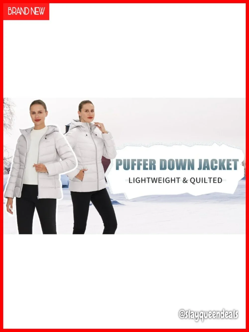 Women's Down Puffer Jacket Lightweight Hooded Winter Coat Water Repellent